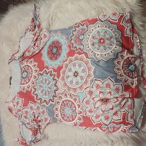 XL VIBRANT TUNIC WITH TIE PEEK A BOO SHORT SLEEVES